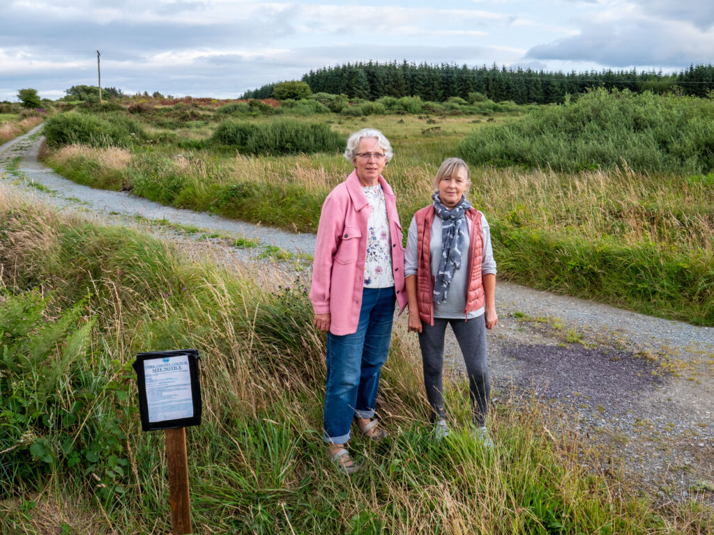 Tullig residents Jean Williams Dignan and Marcella Sexton at the entrance to the proposed West Cork Distillers development